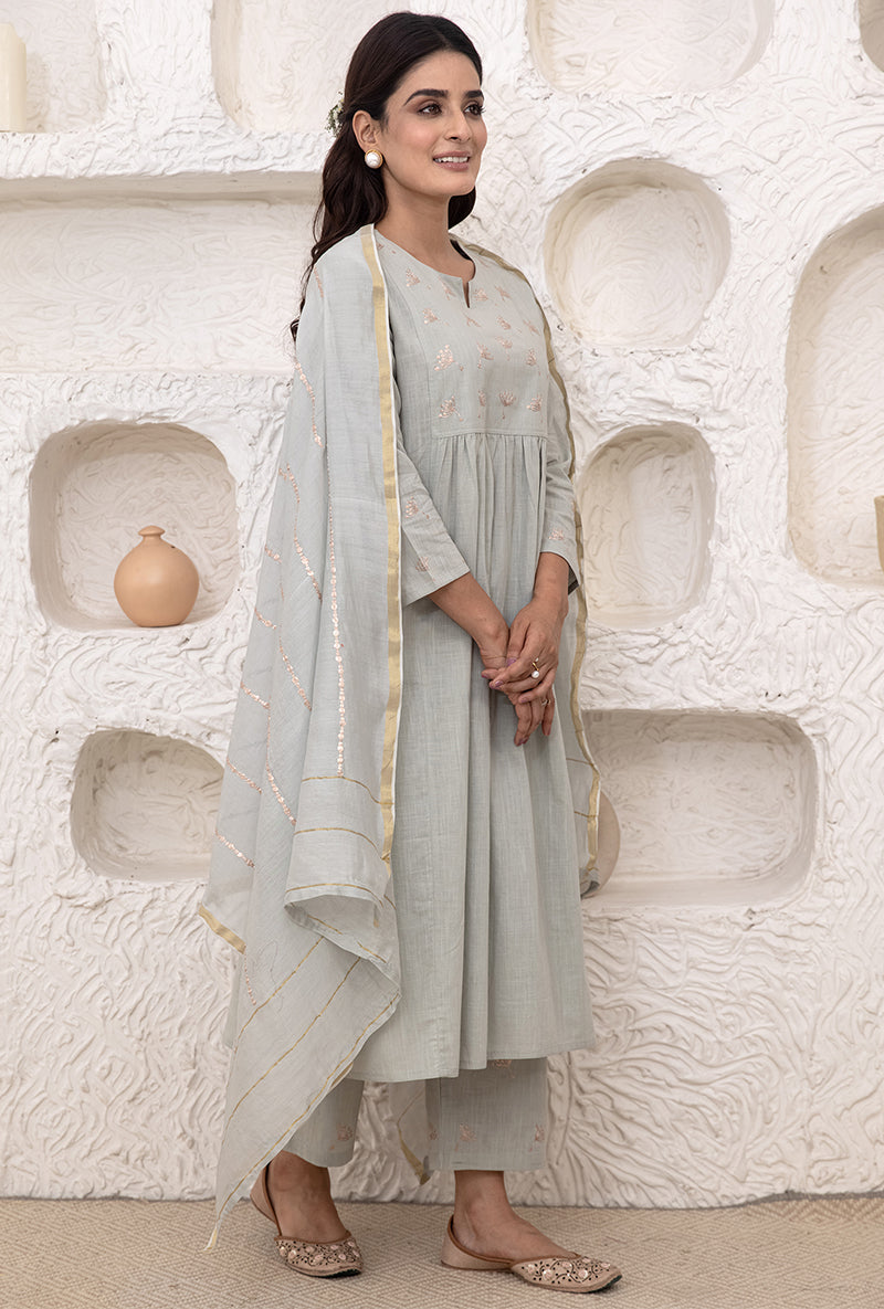 Olive Green A-line Tahira Kurta Set