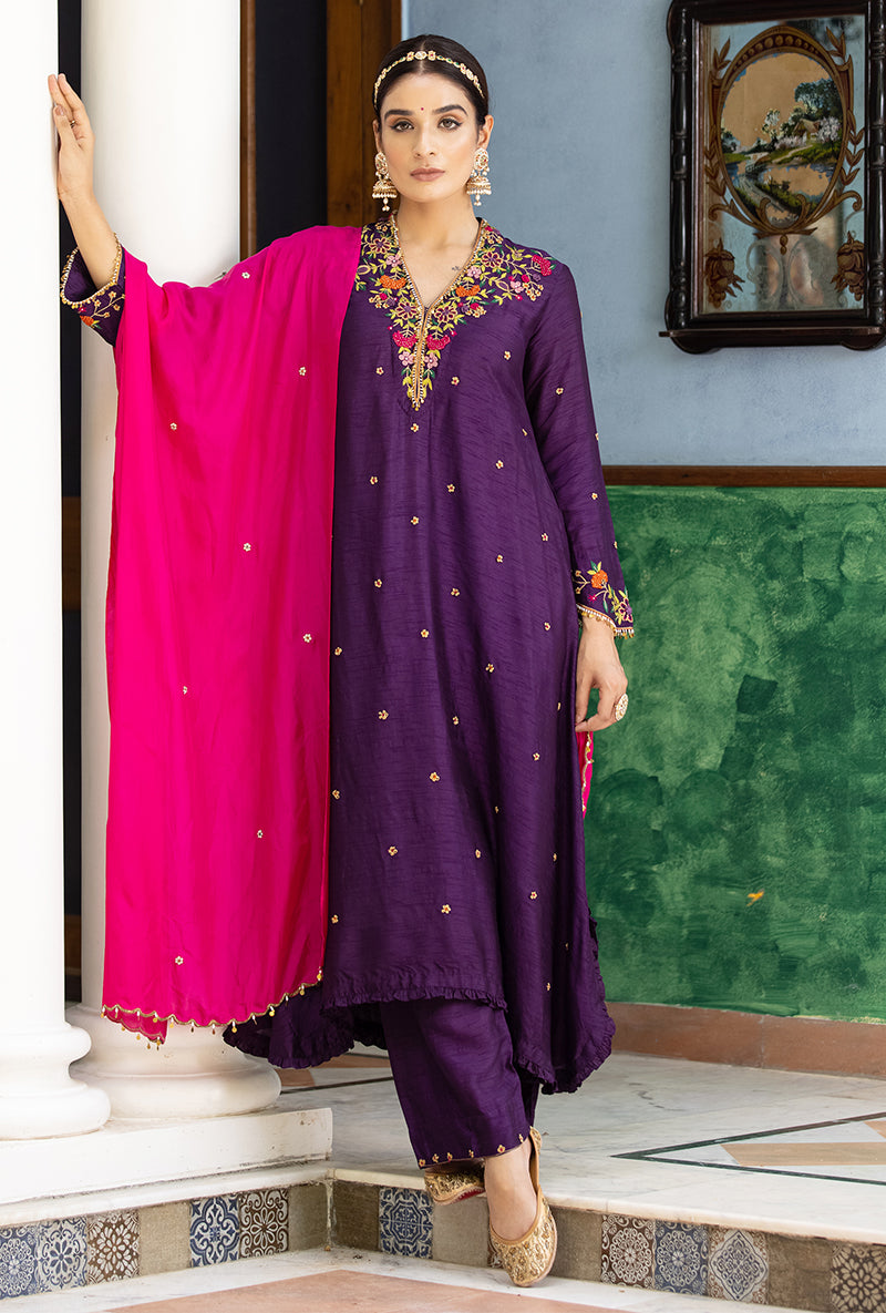 Purple French Knot Aayat Kurta Set