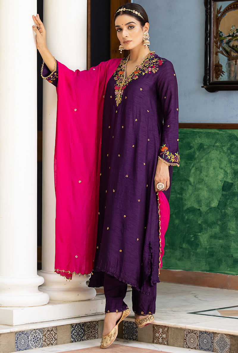 Purple French Knot Aayat Kurta Set