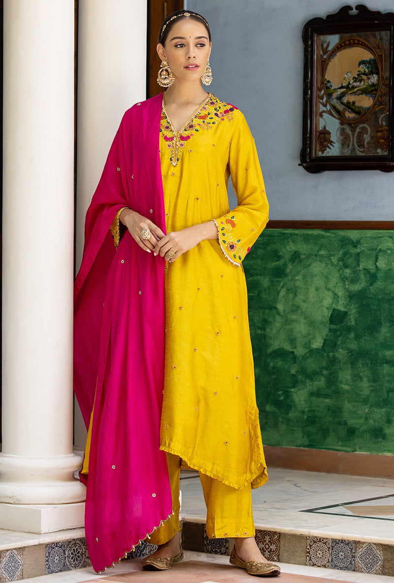 Mustard French Knot Aayat Kurta Set