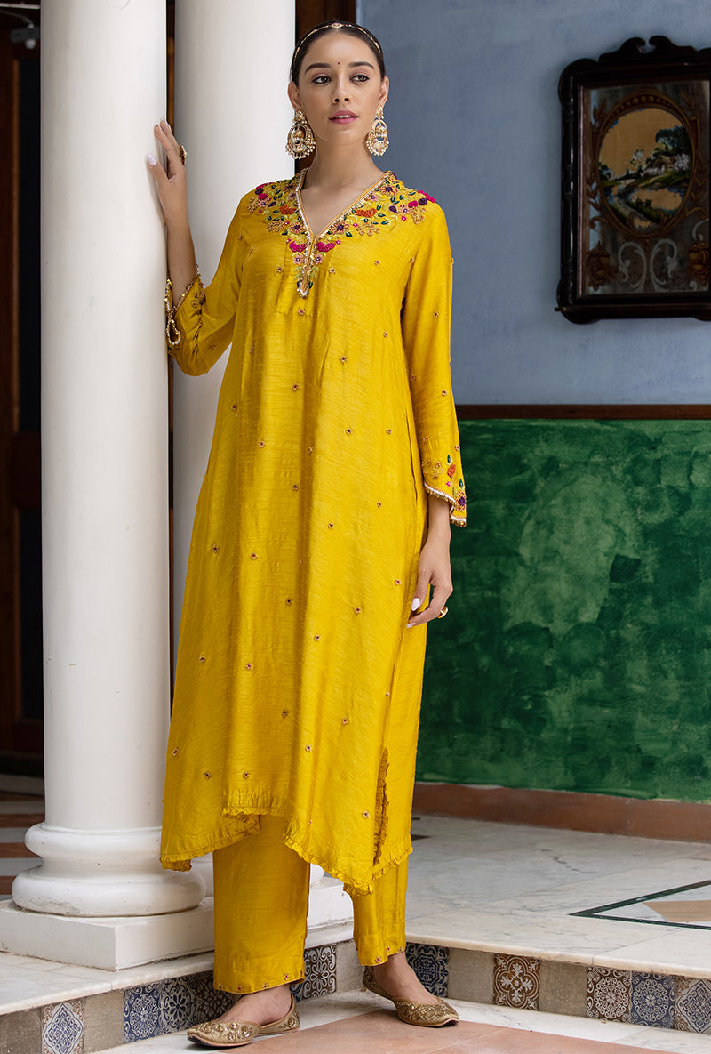 Mustard French Knot Aayat Kurta Set