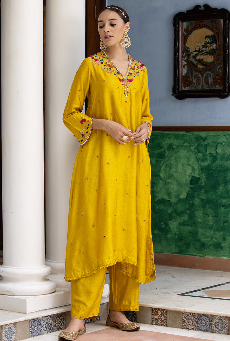 Mustard French Knot Aayat Kurta Set