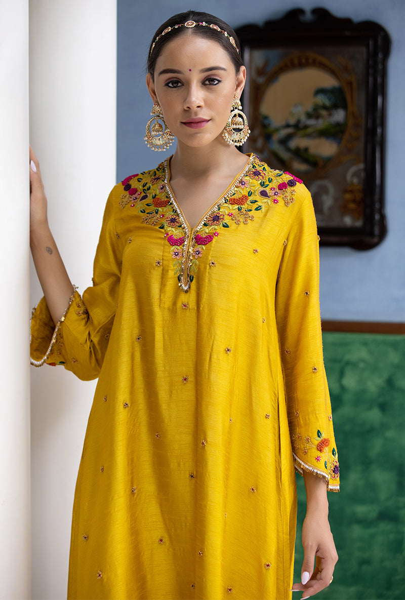 Mustard French Knot Aayat Kurta Set