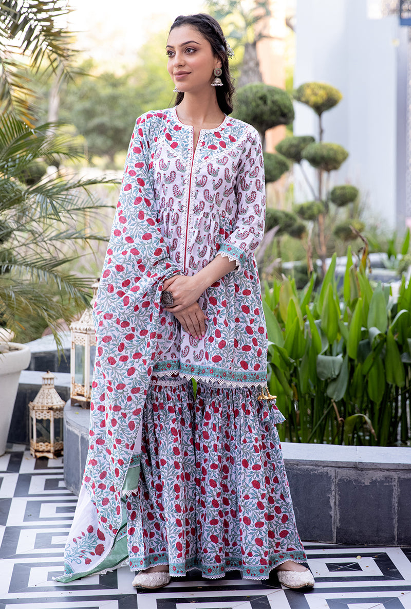 Red Mayuri Gharara Set