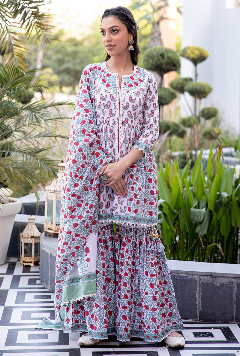 Red Mayuri Gharara Set