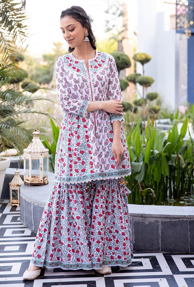 Red Mayuri Gharara Set