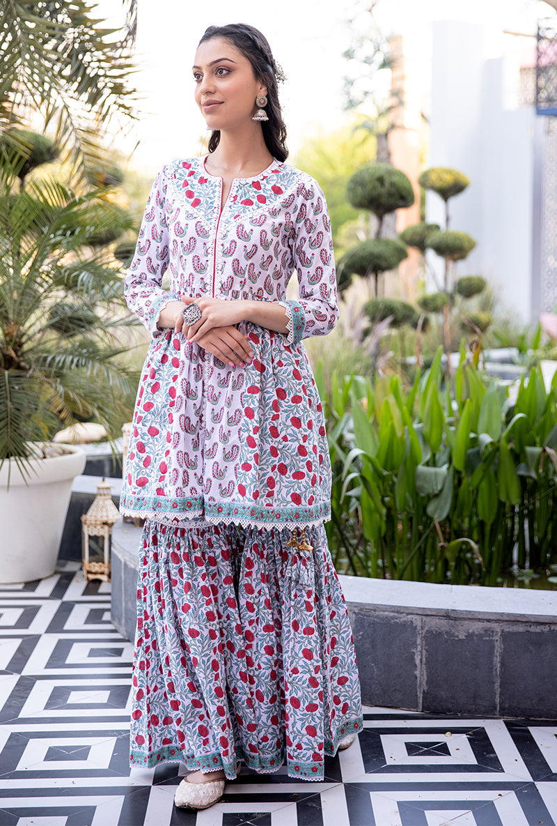 Red Mayuri Gharara Set