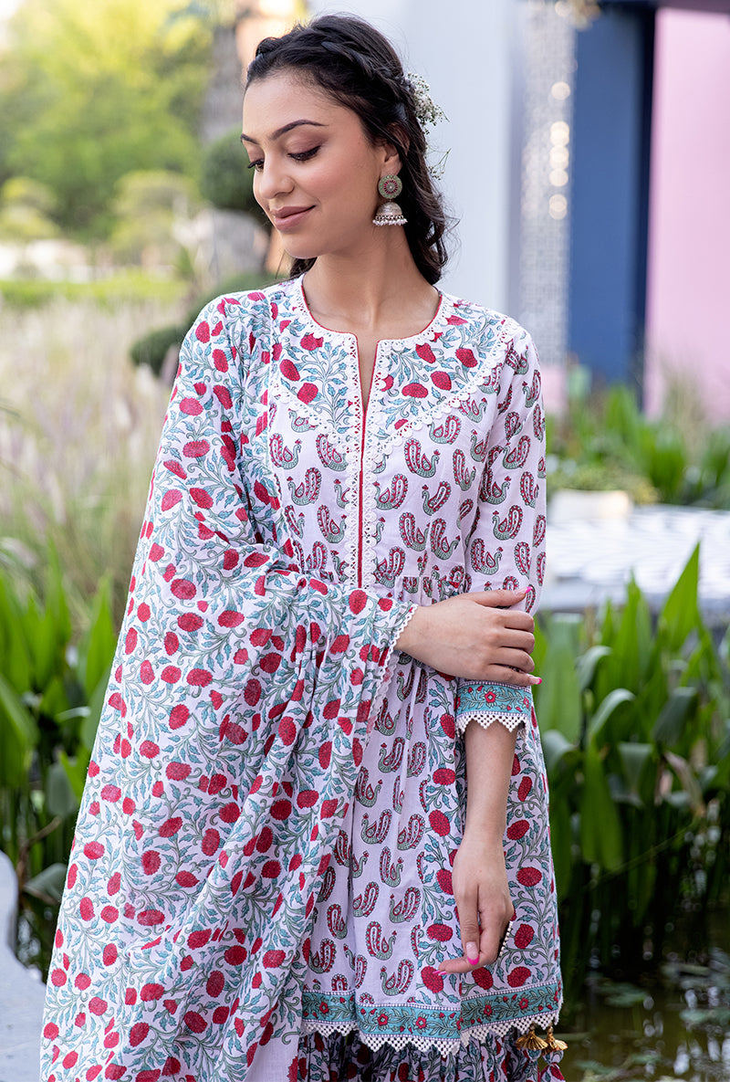 Red Mayuri Gharara Set