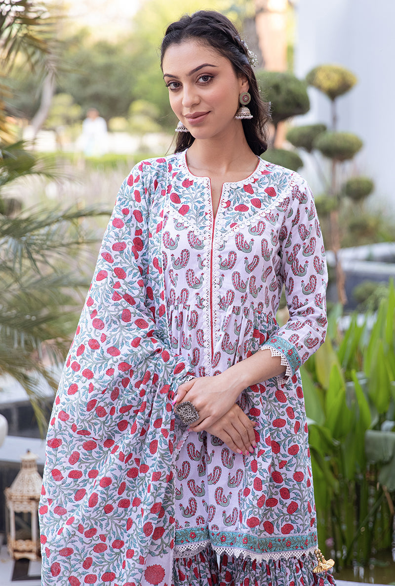 Red Mayuri Gharara Set
