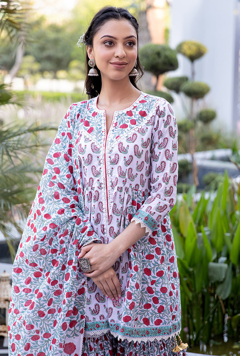 Red Mayuri Gharara Set