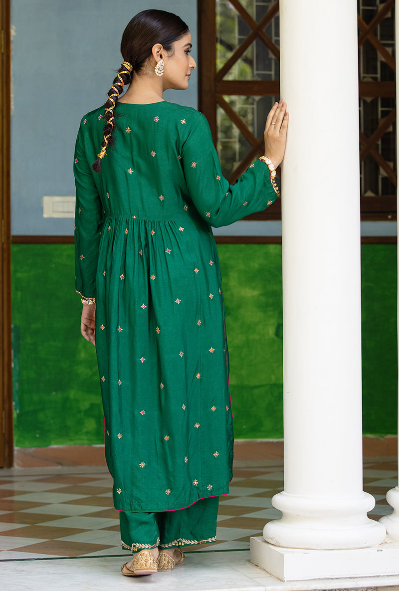 Green Zardozi Front Pleat Aayat Kurta Set