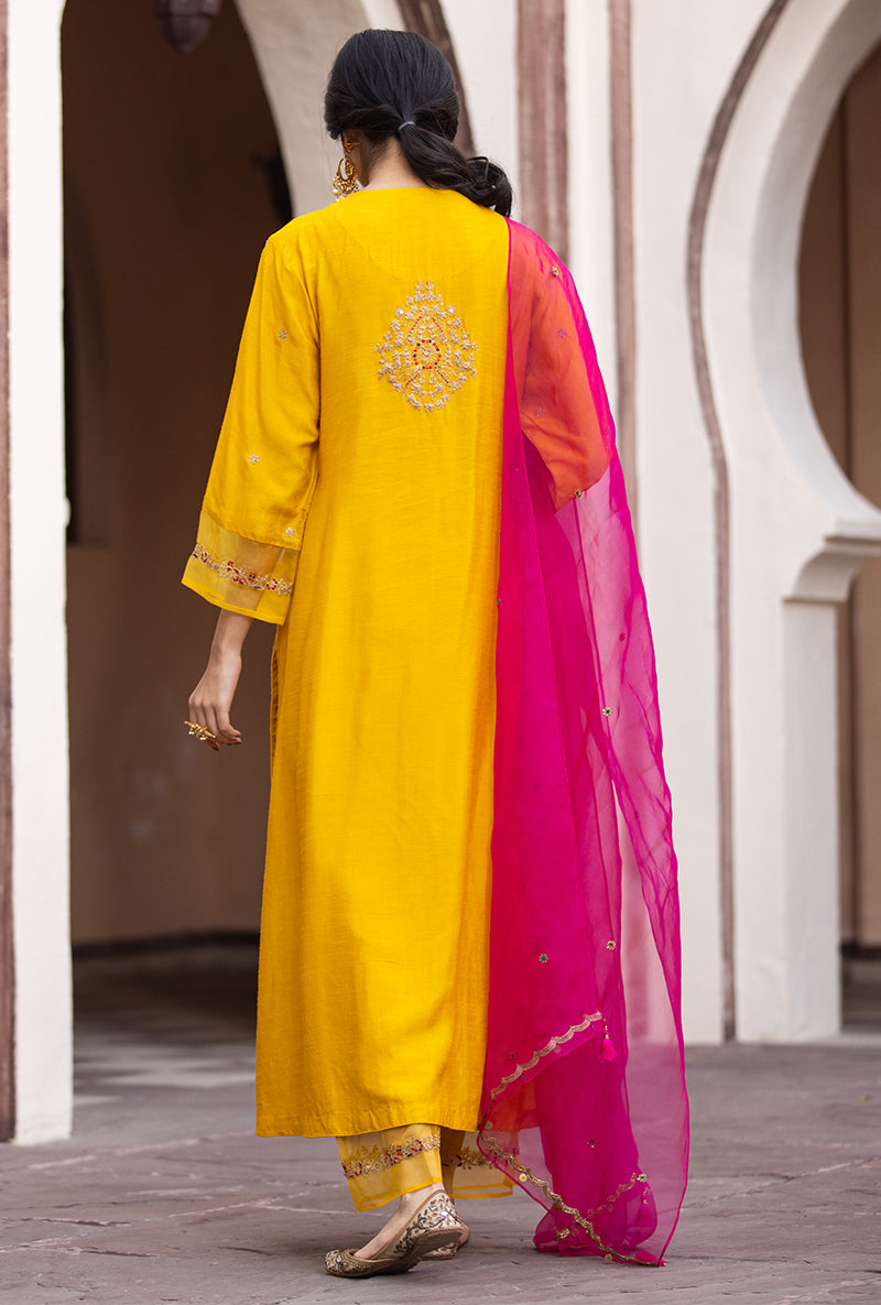 Mustard Leaf Jaal Ulfat Kurta Set