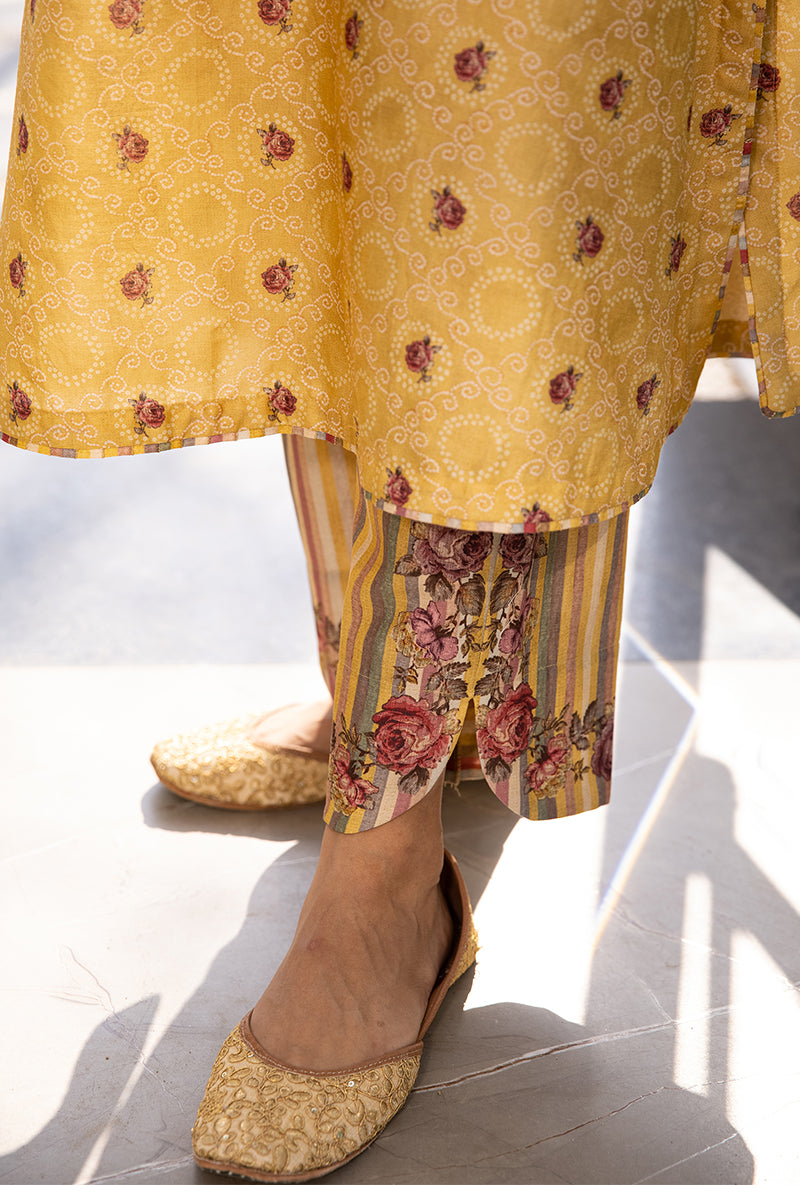 Yellow Classic Rose and Stripe Suhaani Kurta Set