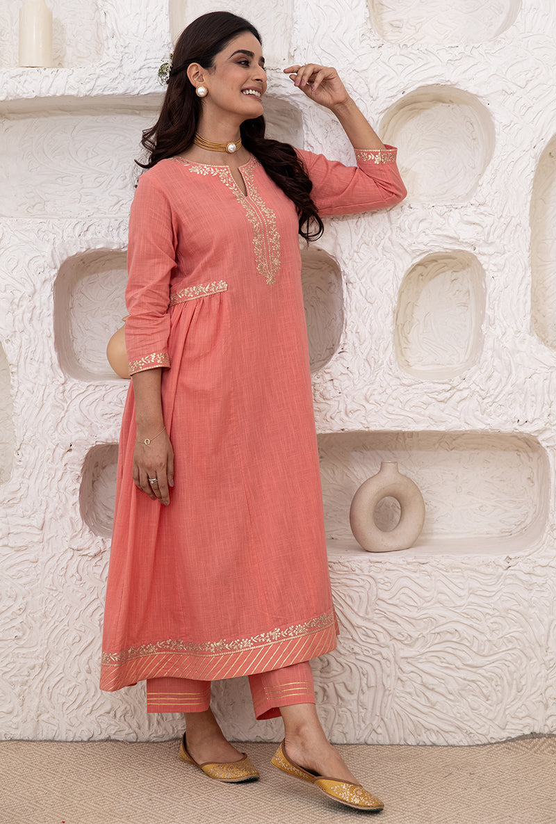 Candy Pink Bhopali Tahira Kurta Set