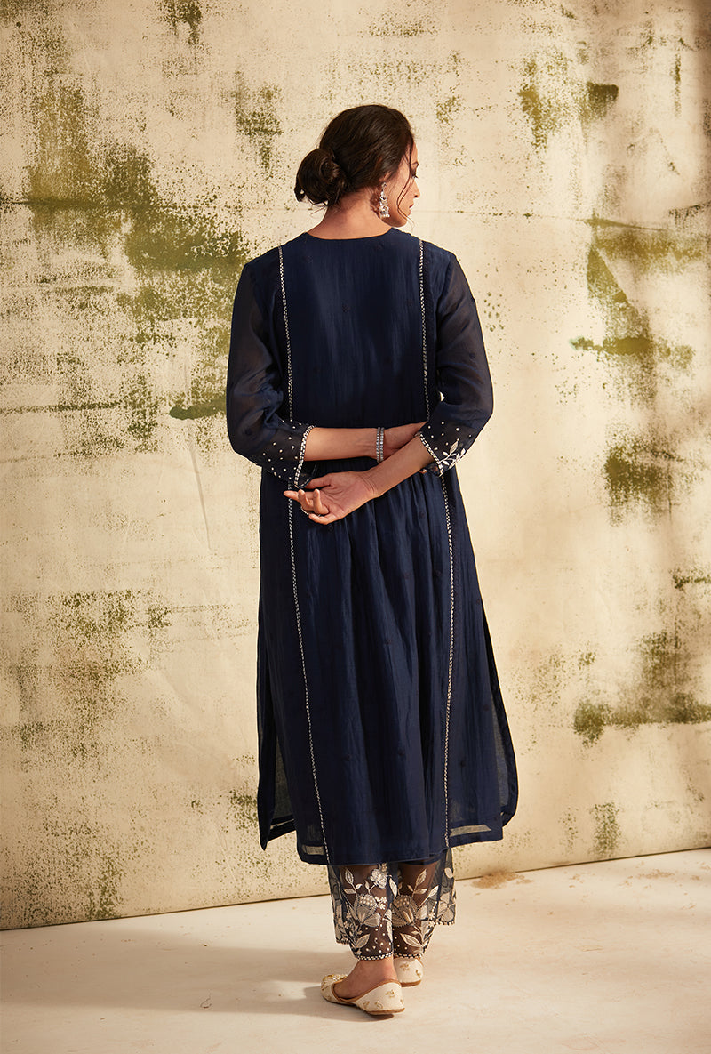 Navy Applique Yoke Nazam Kurta Set