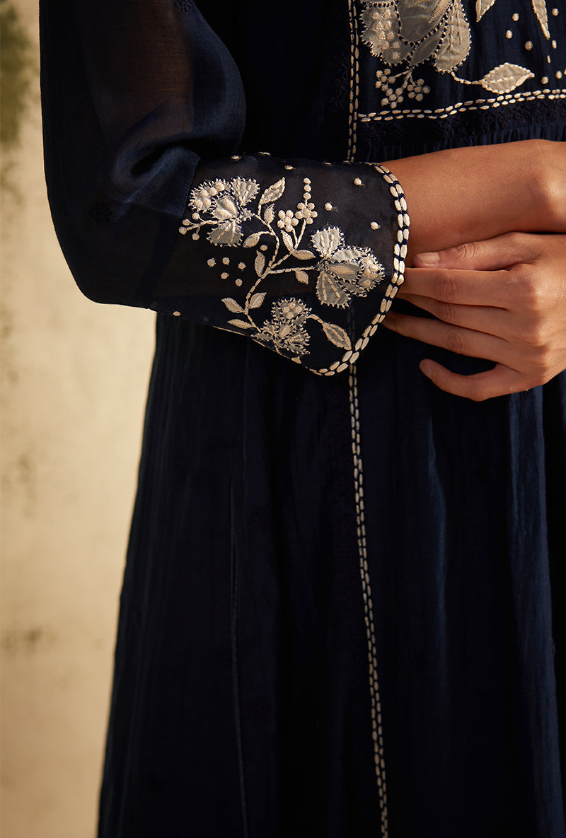 Navy Applique Yoke Nazam Kurta Set