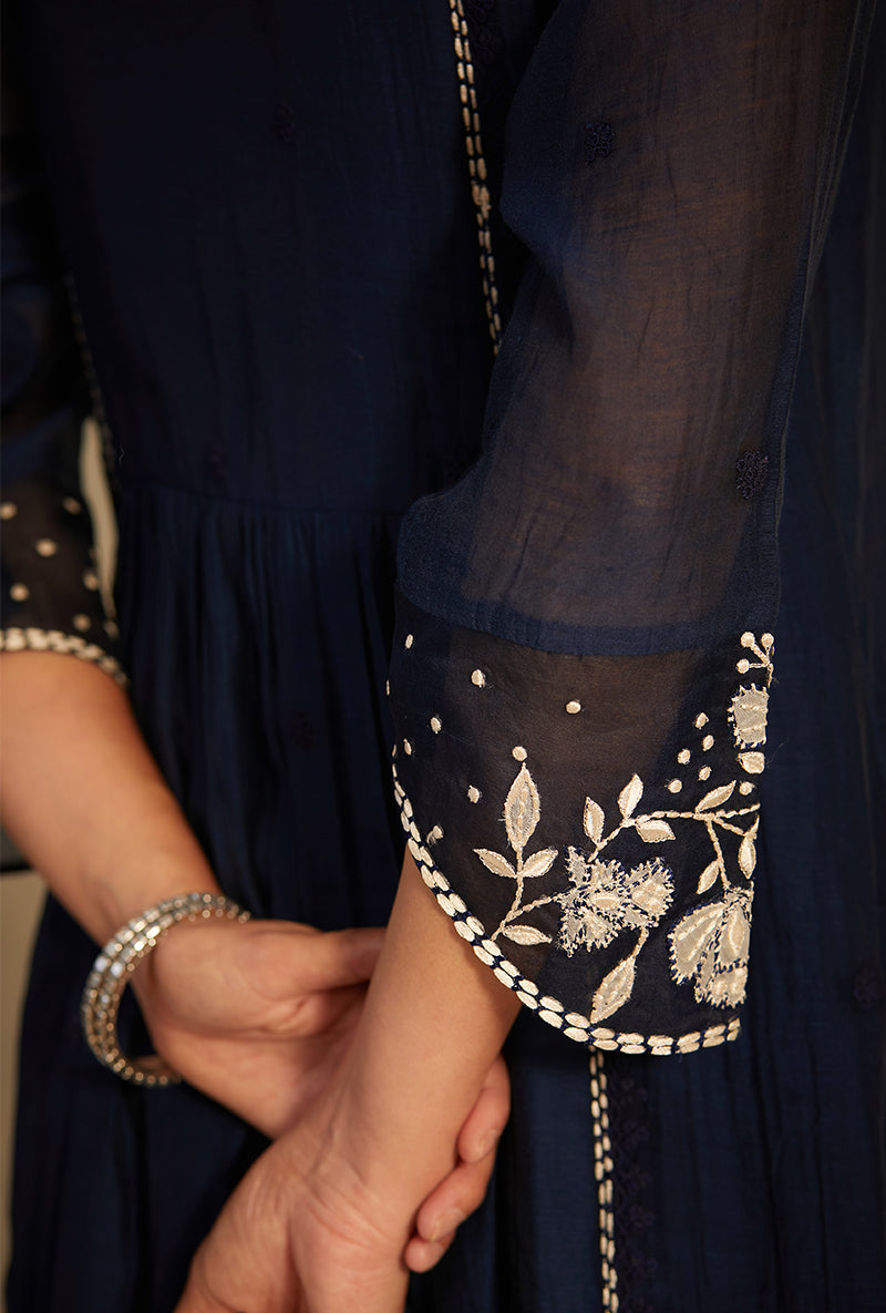 Navy Applique Yoke Nazam Kurta Set