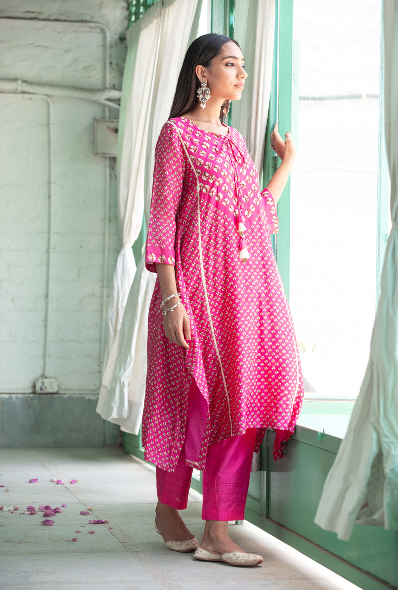 Pink Asymmetrical Nura Kurta Set