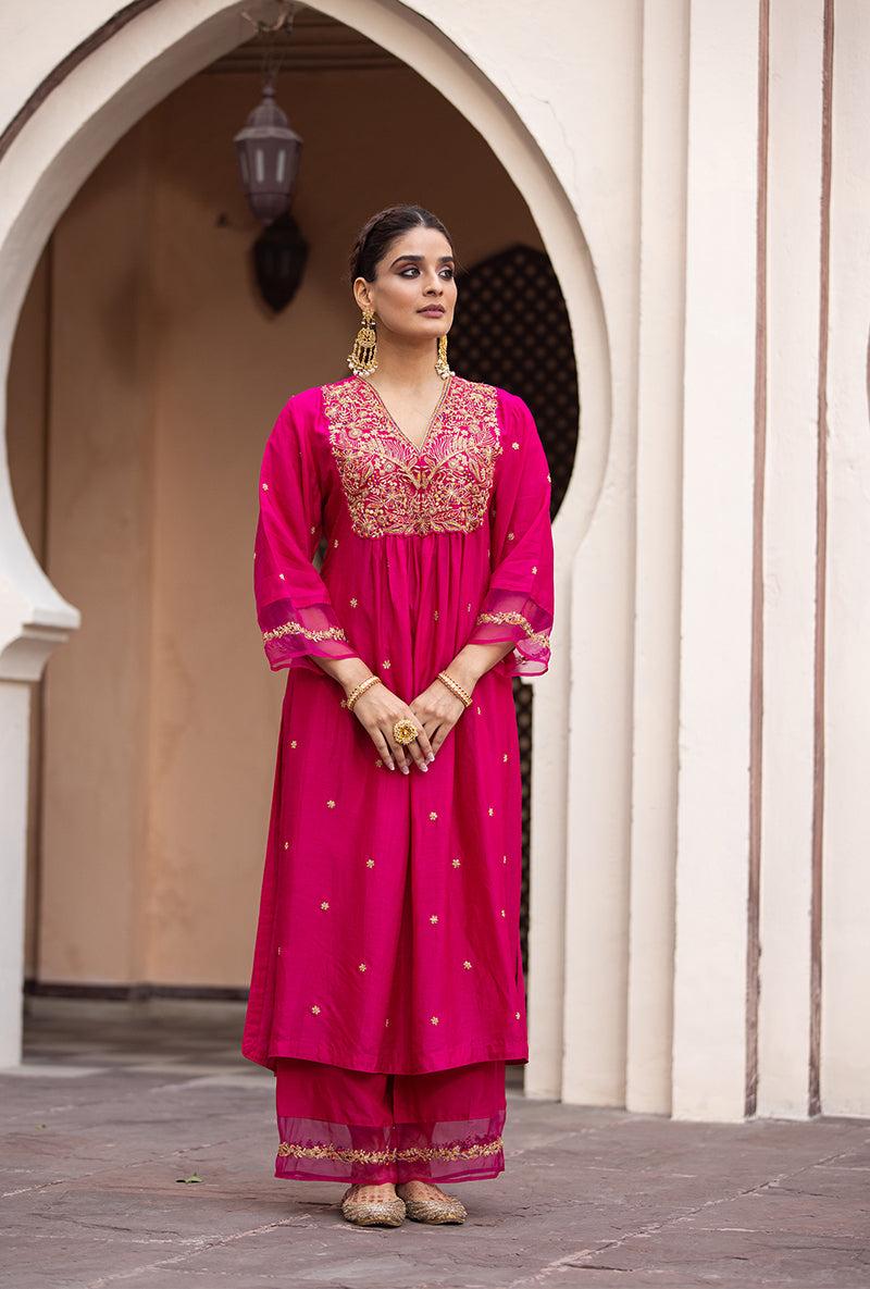 Rani Pink Leaf Jaal Ulfat Kurta Set