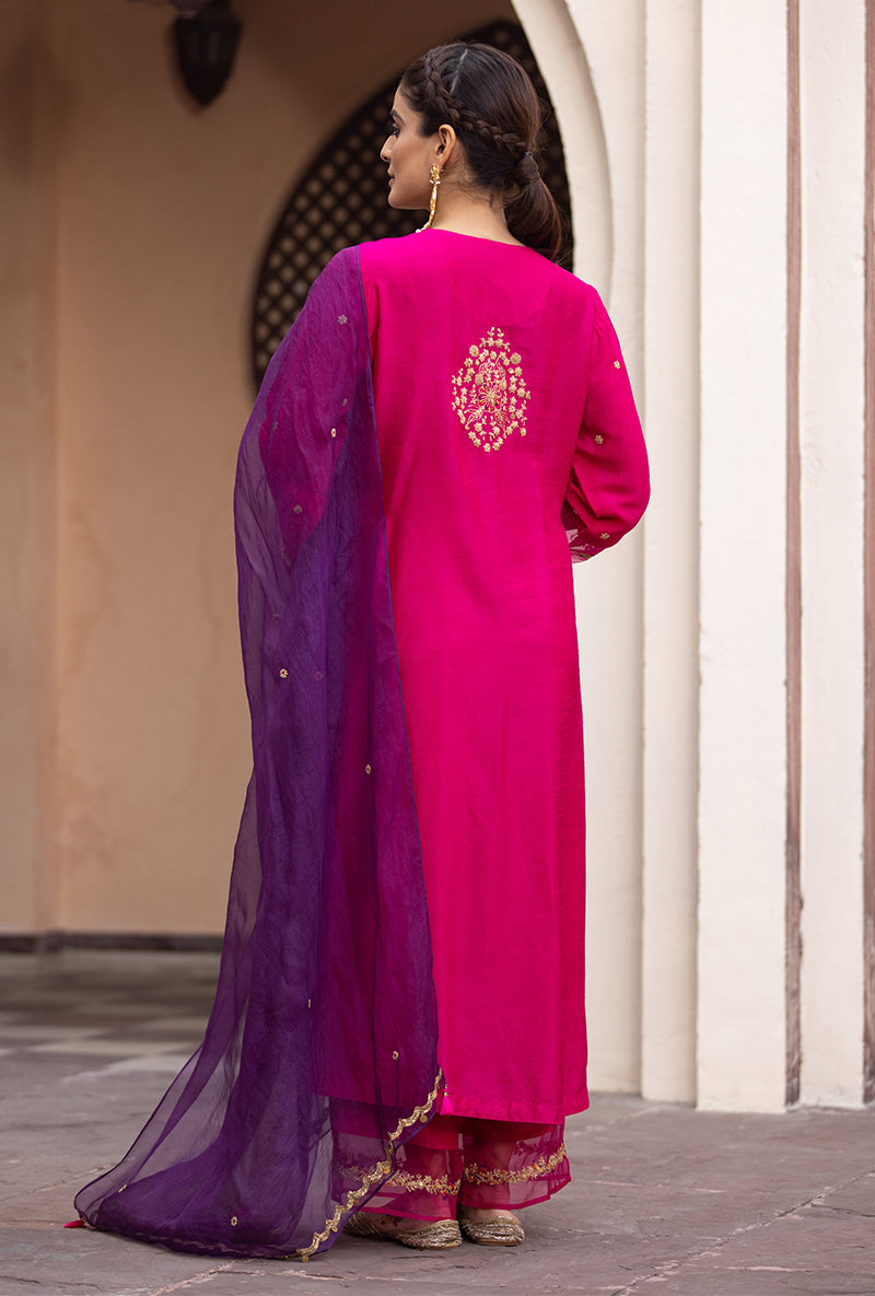 Rani Pink Leaf Jaal Ulfat Kurta Set