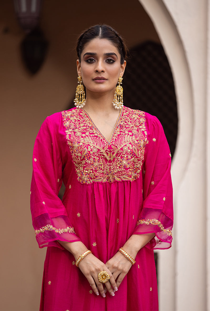 Rani Pink Leaf Jaal Ulfat Kurta Set