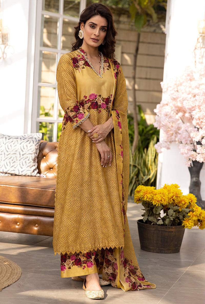 Yellow Vintage Rose Suhaani Kurta Set