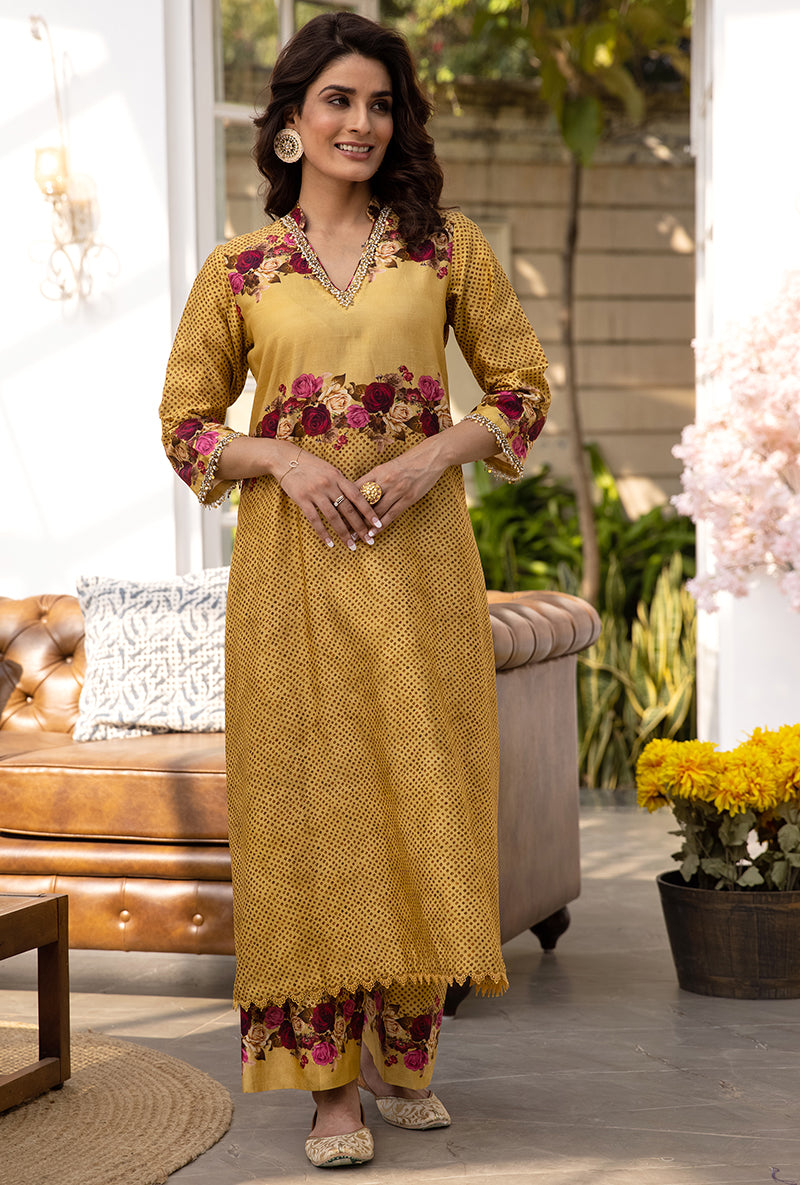 Yellow Vintage Rose Suhaani Kurta Set