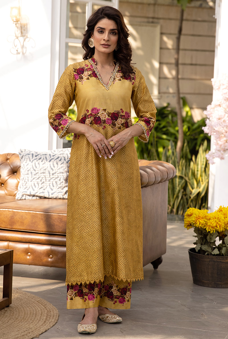 Yellow Vintage Rose Suhaani Kurta Set