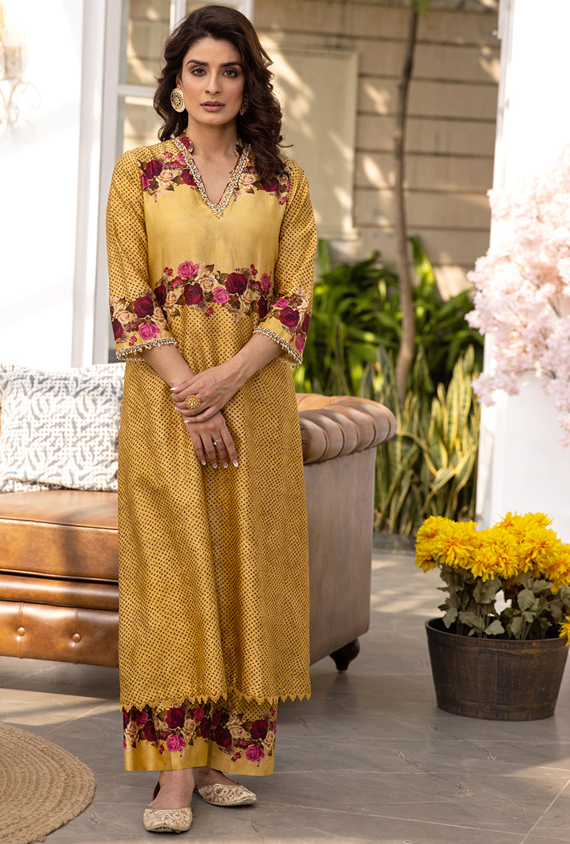 Yellow Vintage Rose Suhaani Kurta Set