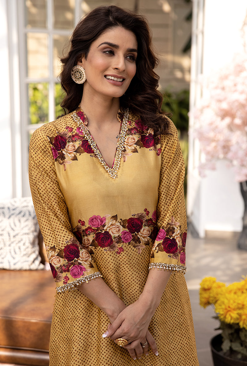 Yellow Vintage Rose Suhaani Kurta Set