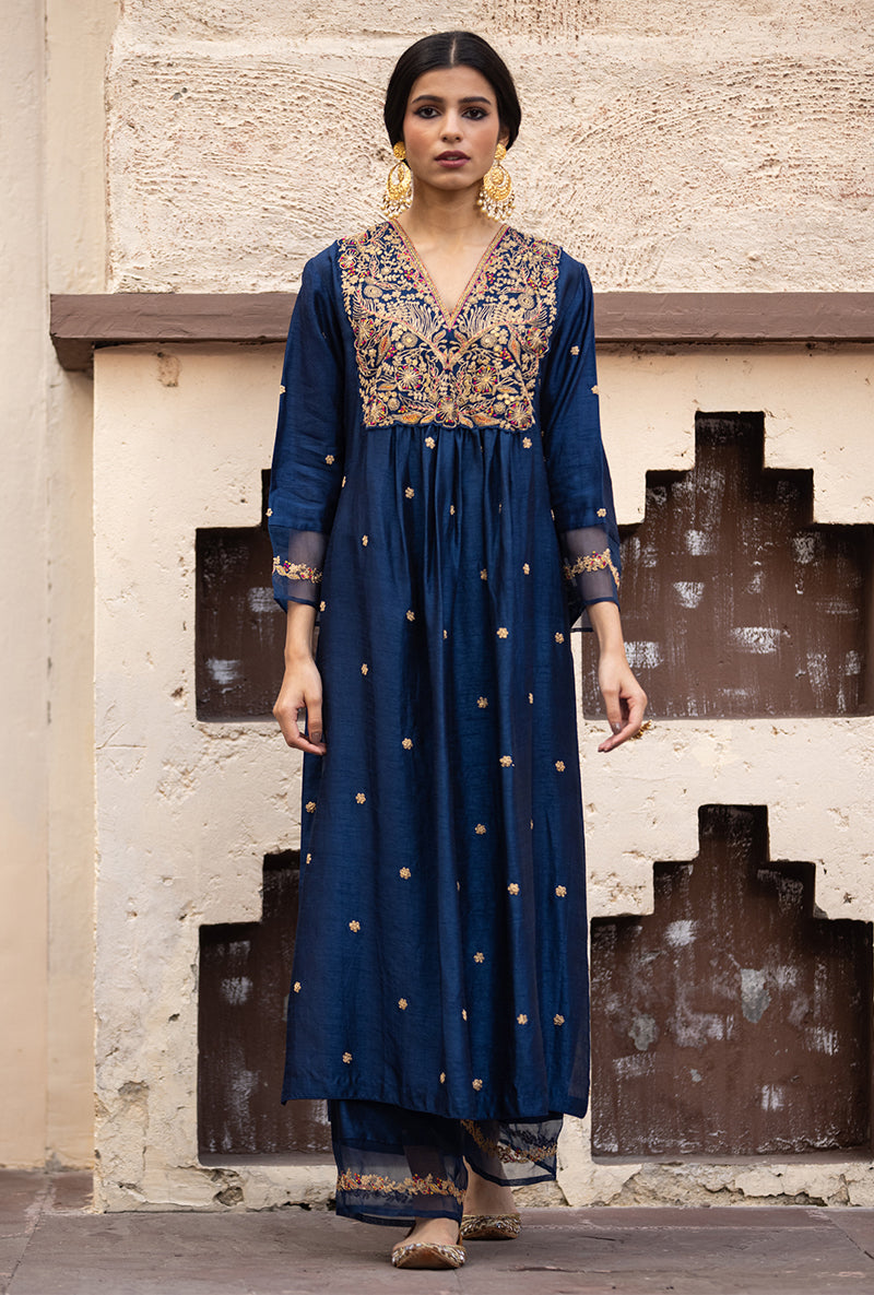 Blue Leaf Jaal Ulfat Kurta Set