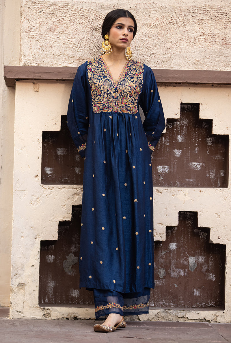 Blue Leaf Jaal Ulfat Kurta Set