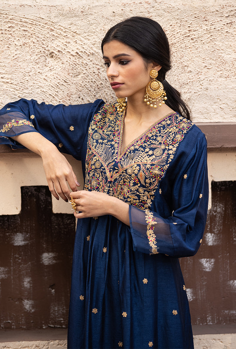 Blue Leaf Jaal Ulfat Kurta Set