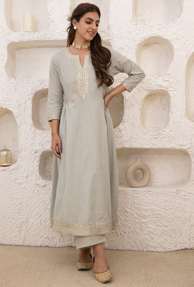 Olive Green Bhopali Tahira Kurta Set