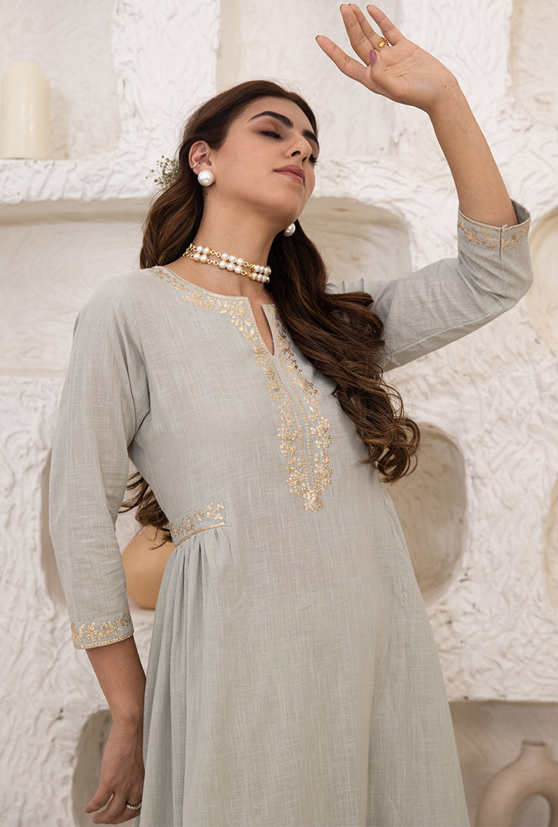 Olive Green Bhopali Tahira Kurta Set