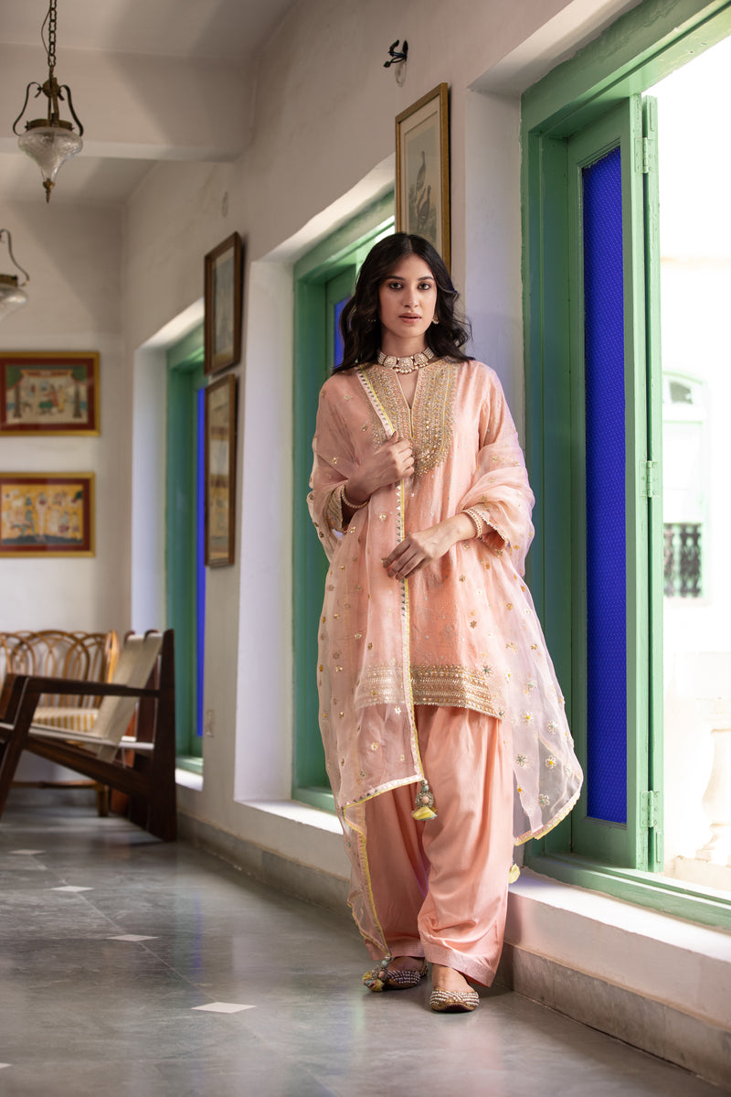 Powder Pink Gota Yoke Mastaani Salwar Kurta Set