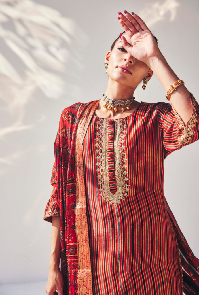 Red Stripes Fiza Kurta Set