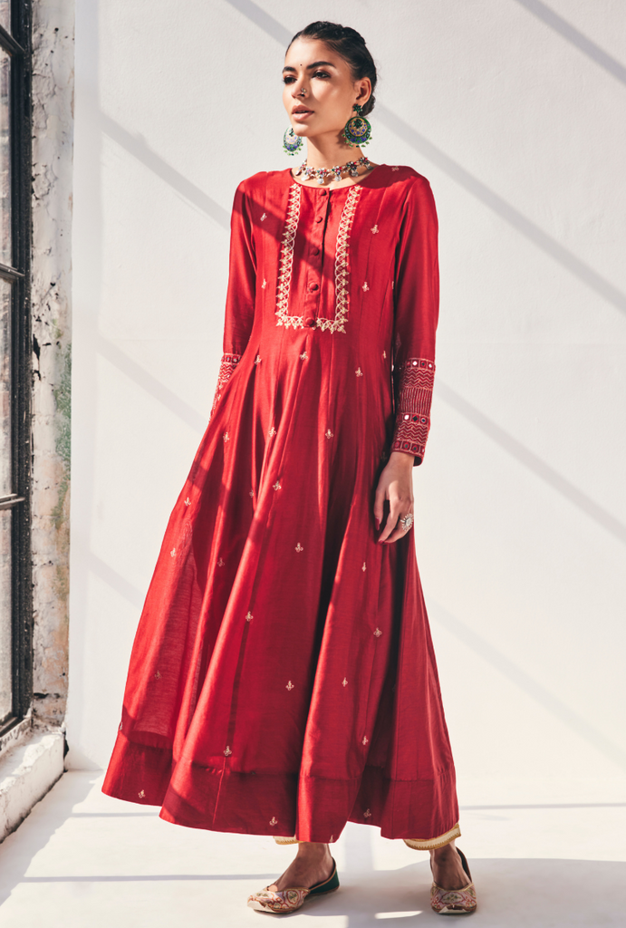 Red Antique Sequins Fiza Kurta Set