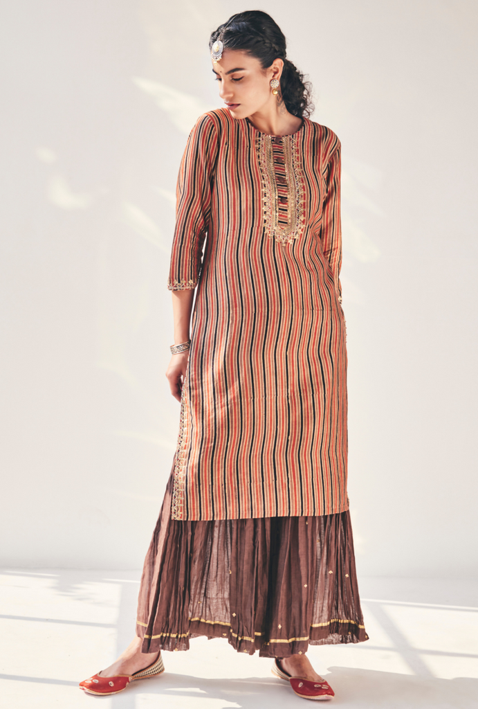 Brown Stripes Fiza Kurta Set