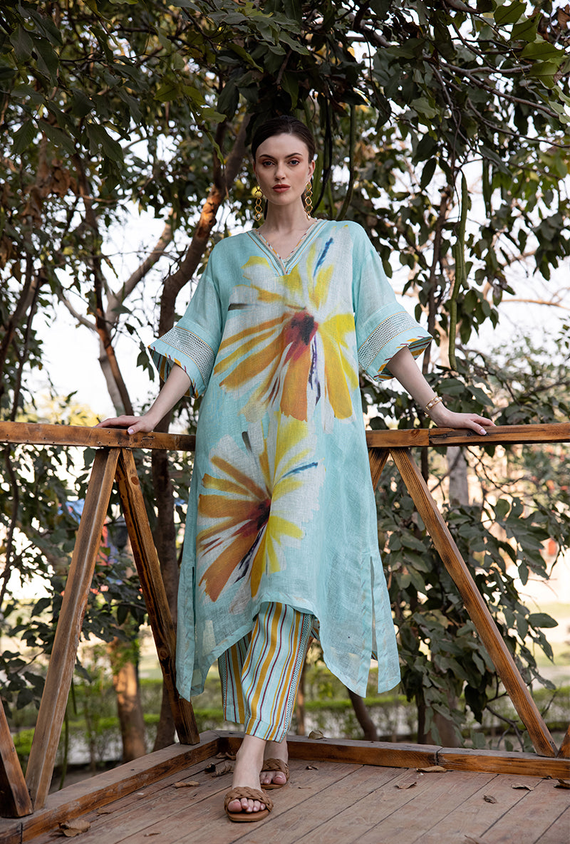 Blue Floral Motif A-symmetrical Lily Kurta Set