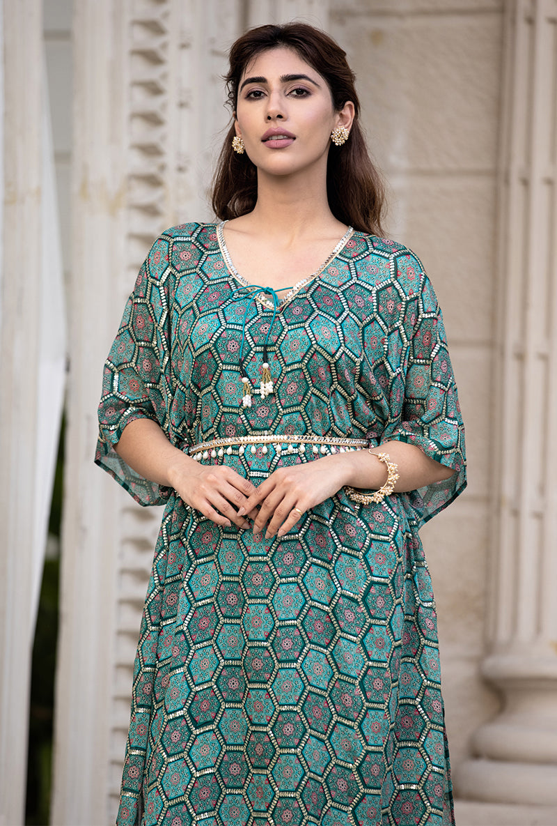 Green Bandhani Print Sitara 2.0 Kaftan Set