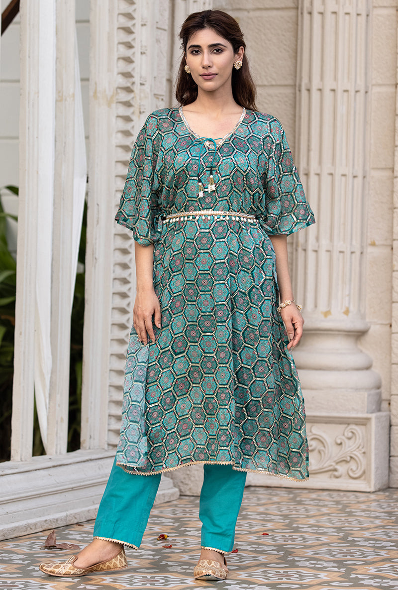 Green Bandhani Print Sitara 2.0 Kaftan Set