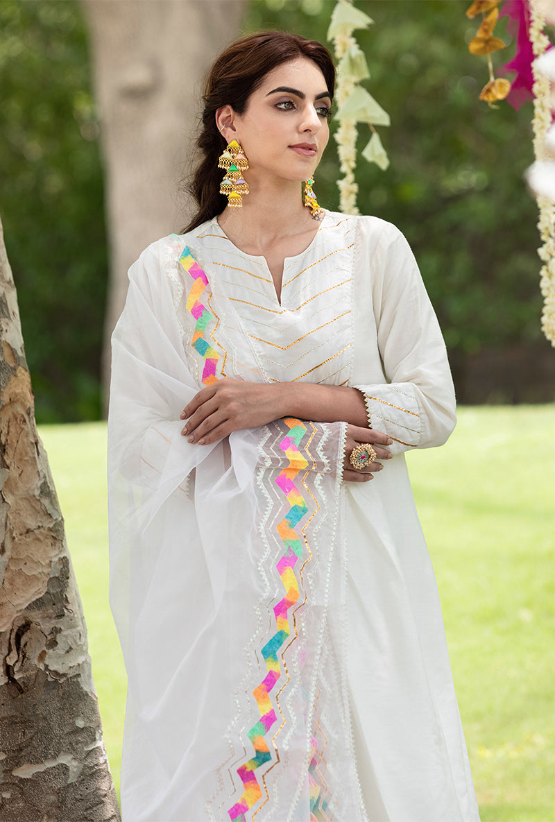 Ivory Gota Yoke Pariza Kurta Set