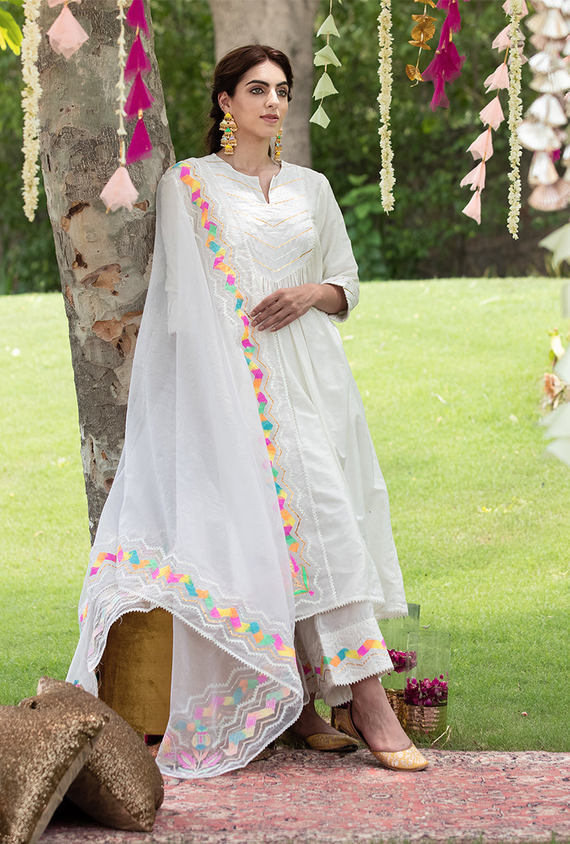 Ivory Gota Yoke Pariza Kurta Set