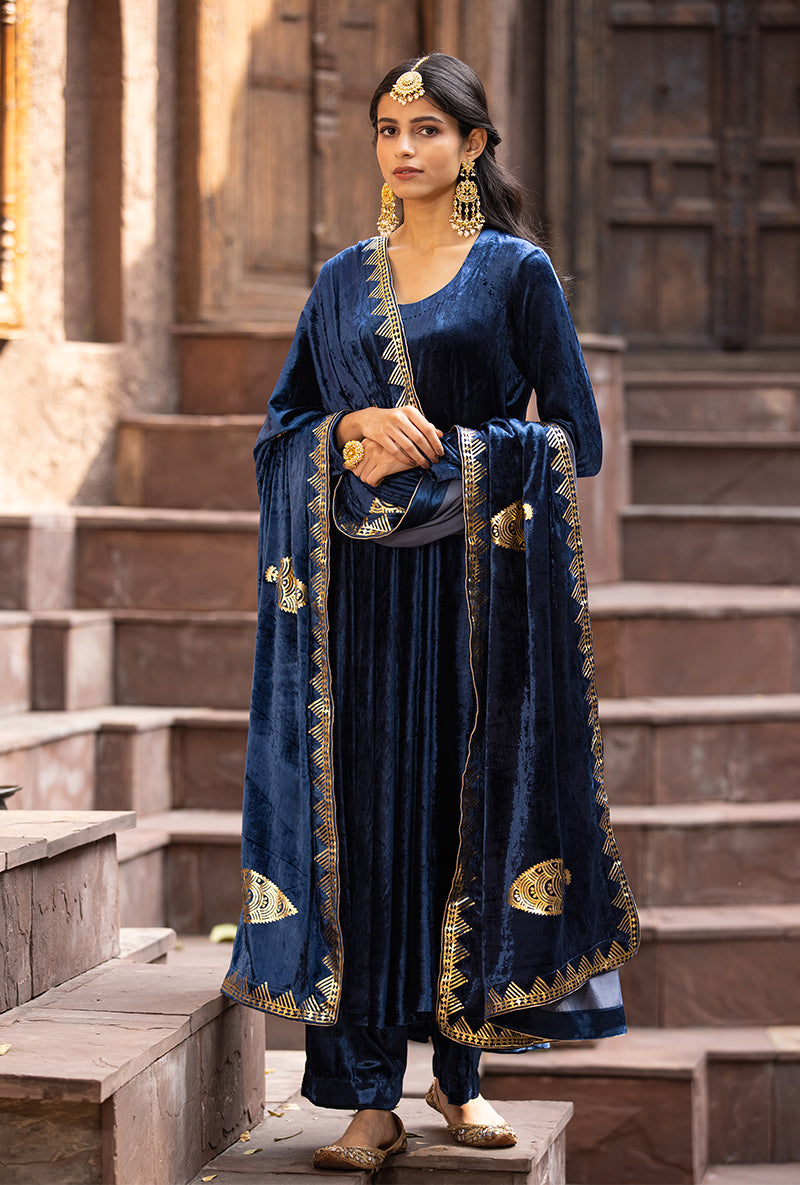 Navy Ruhaani Anarkali Kurta Set