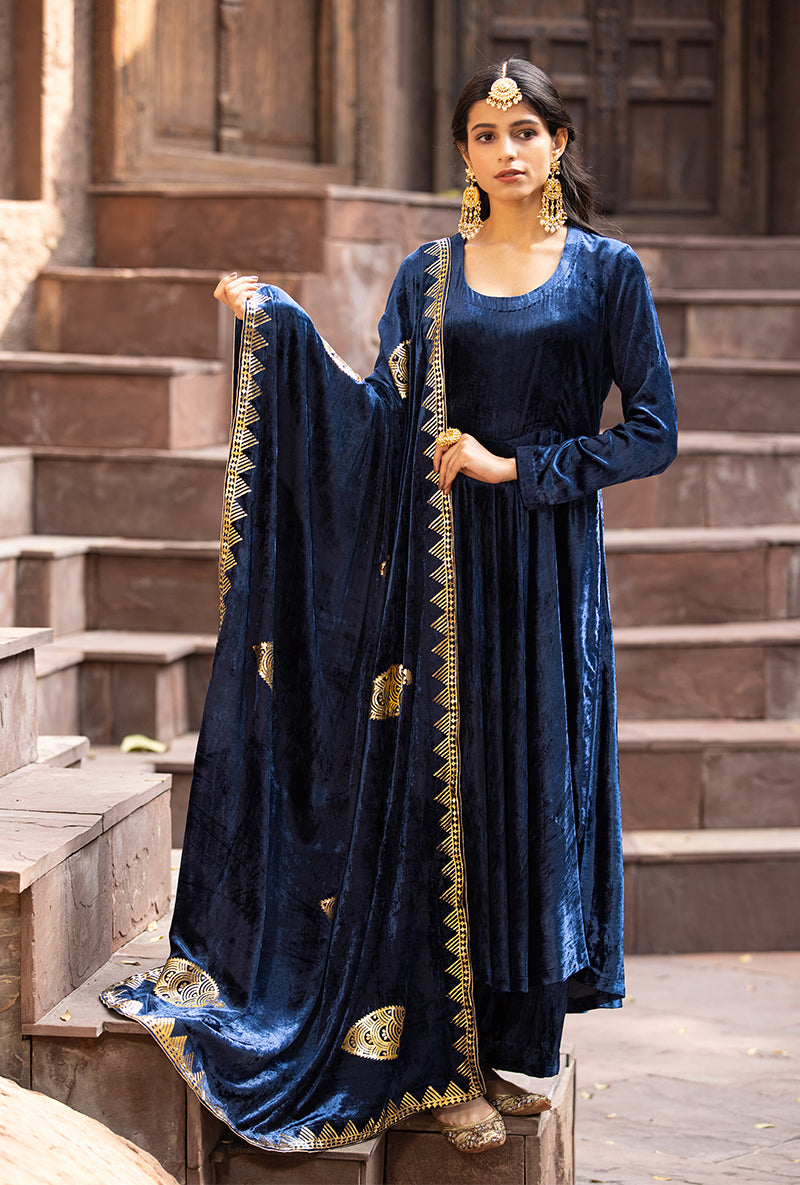 Navy Ruhaani Anarkali Kurta Set