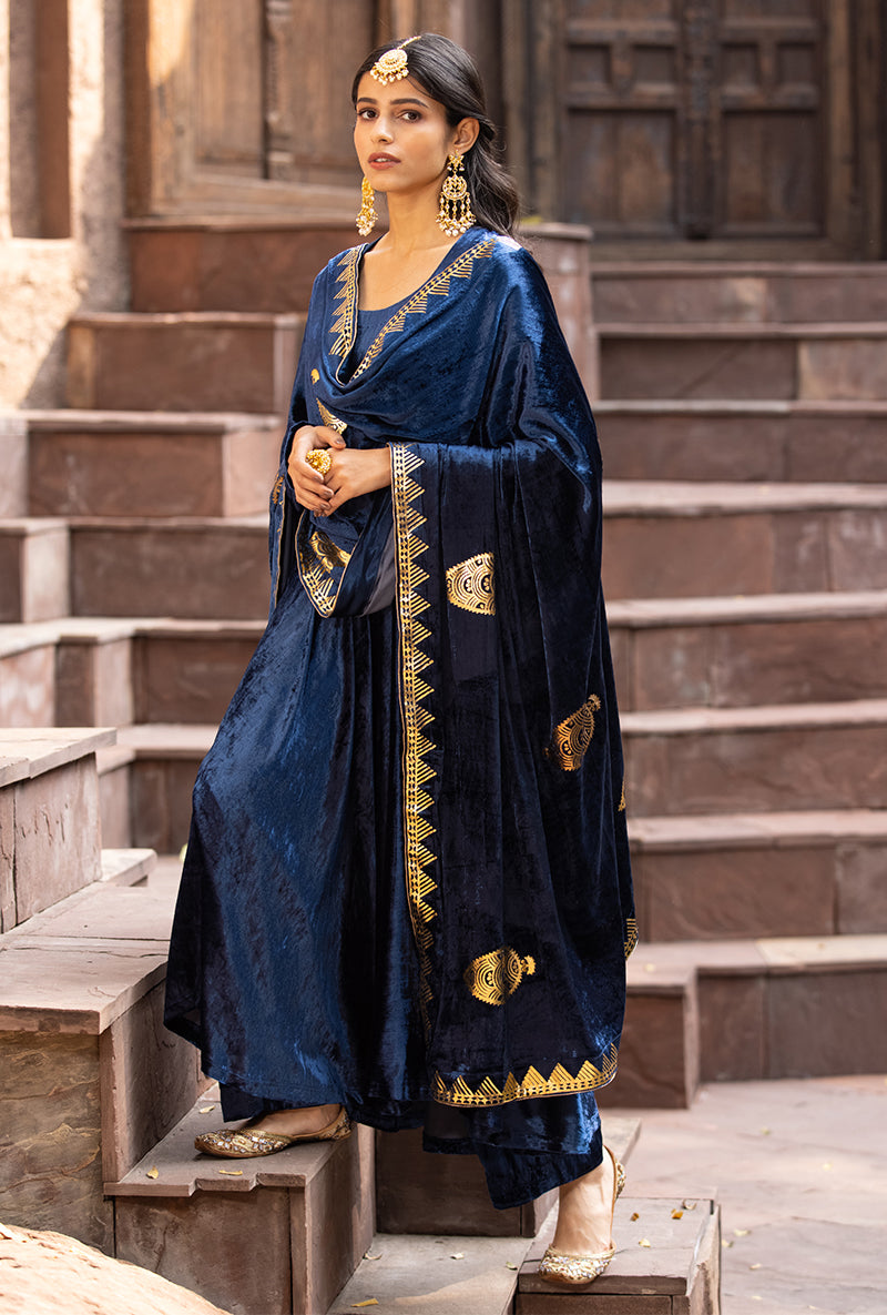 Navy Ruhaani Anarkali Kurta Set