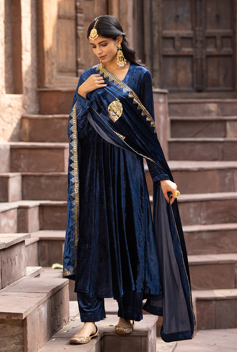 Navy Ruhaani Anarkali Kurta Set