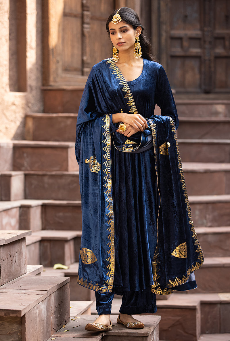 Navy Ruhaani Anarkali Kurta Set