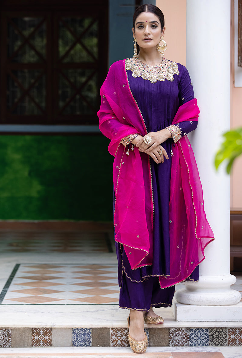 Purple Choker Neck Aayat Kurta Set